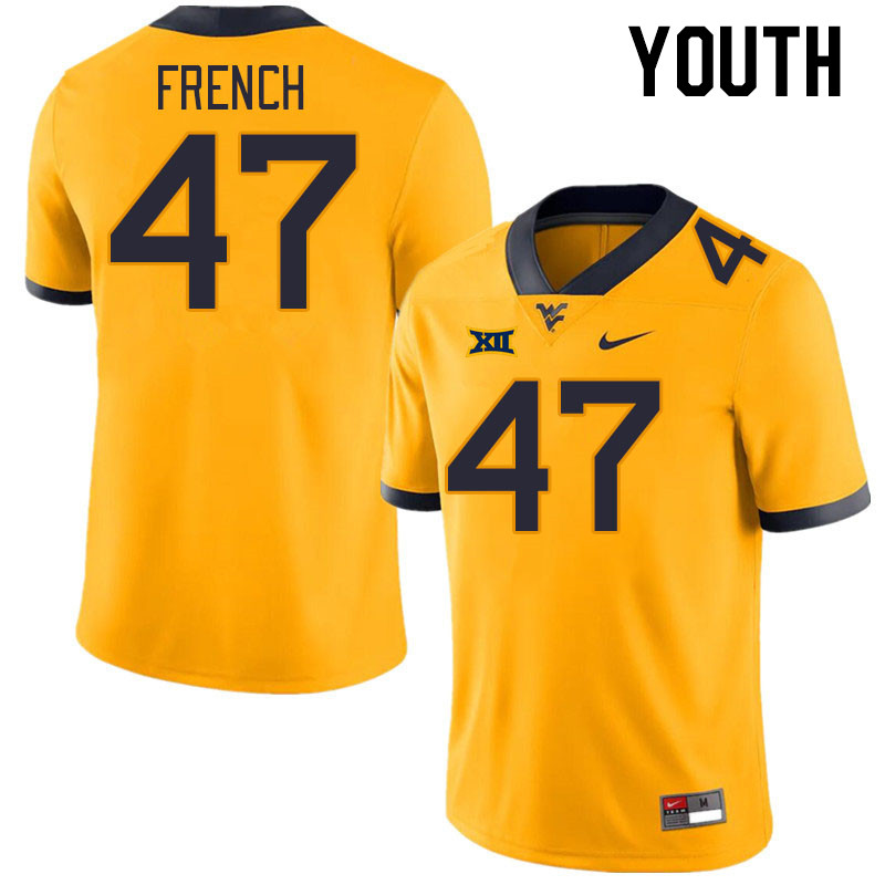 Youth #47 Ty French West Virginia Mountaineers College Football Jerseys Stitched Sale-Gold